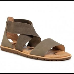 SOREL Ella Sandal Crossed Ankle Strap Leather Sandals Womens 7.5 Sage Green